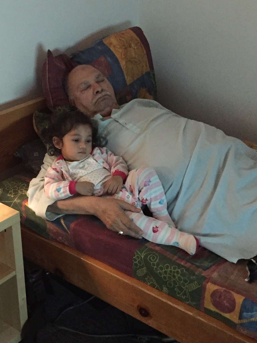 Aslam Hayat with great-granddaughter Amara Hayat at home